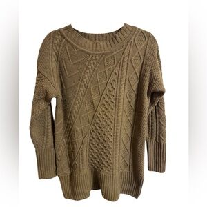 J.Crew Brown Chunky Cable Knit Wool Sweater Small Oversized Cozy